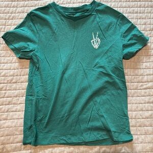 NWOT Art Class Green Skeleton Hand Peace Sign Graphic T-Shirt
